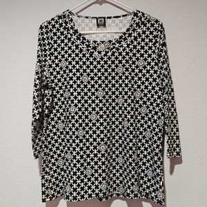 Anne Klein Sport Graphic Shirt Large Silver Hardware Chain Link Pattern